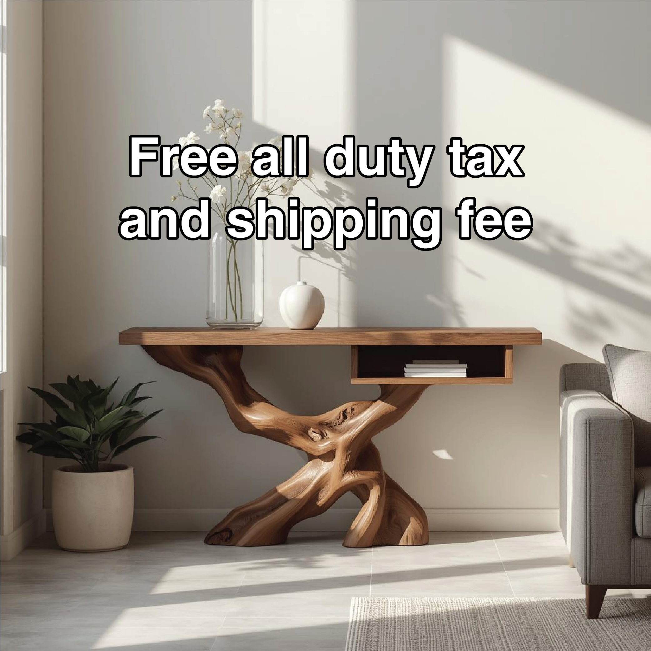 Handcrafted Solid Wood Console Table with Organic Tree-Root Base and Floating Shelf Design - view 5 of 5