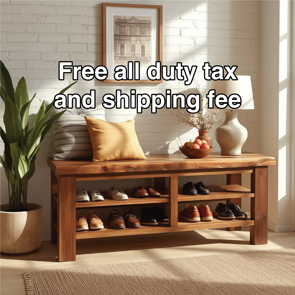 Handcrafted Solid Wood Entryway Bench with Live Edge Top and Multi-Tier Shoe Storage Shelves - view 5 of 5