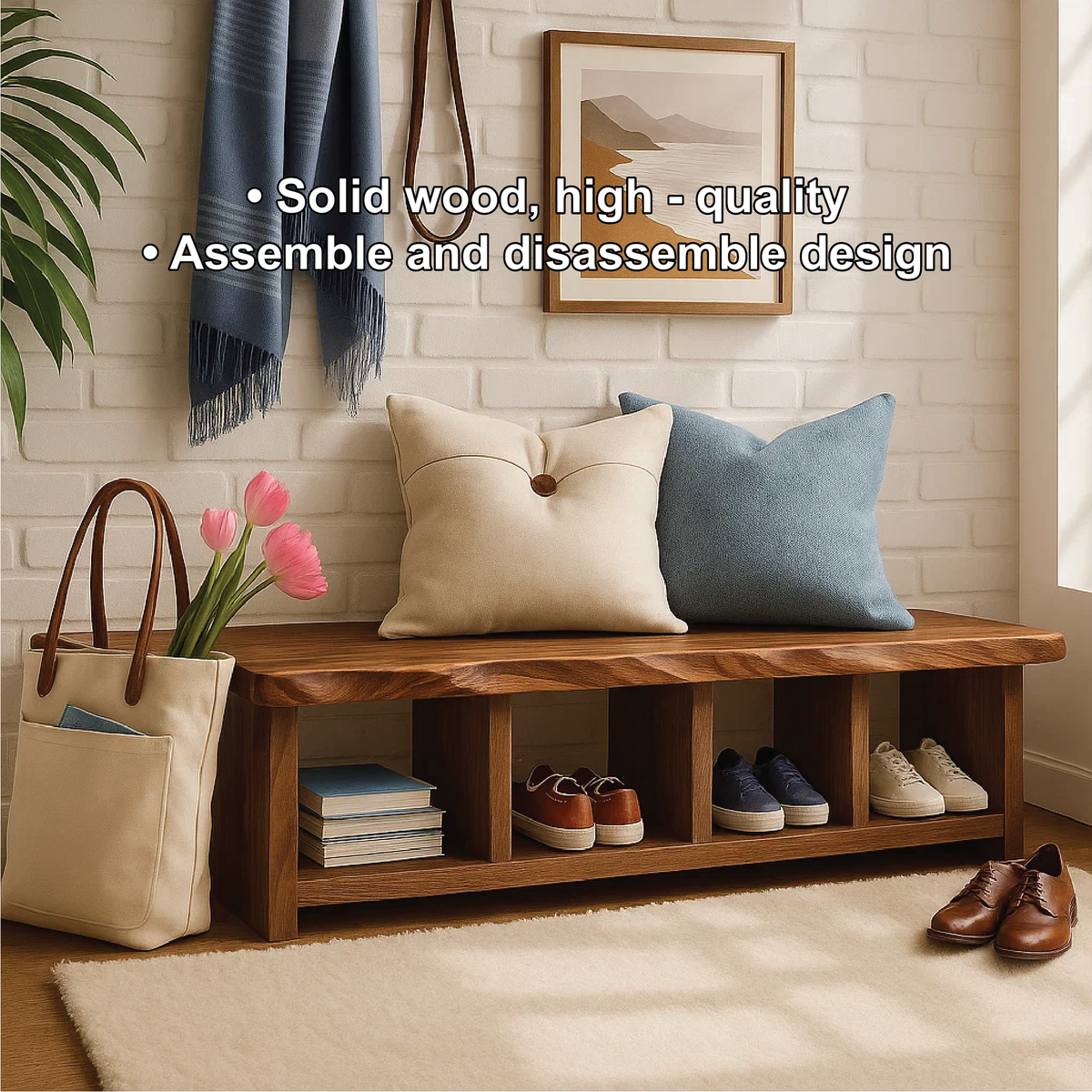 Handcrafted Entryway Bench – Solid Wood Shoe Storage Bench with Open Compartments for Rustic Hallway or Mudroom - view 5 of 7