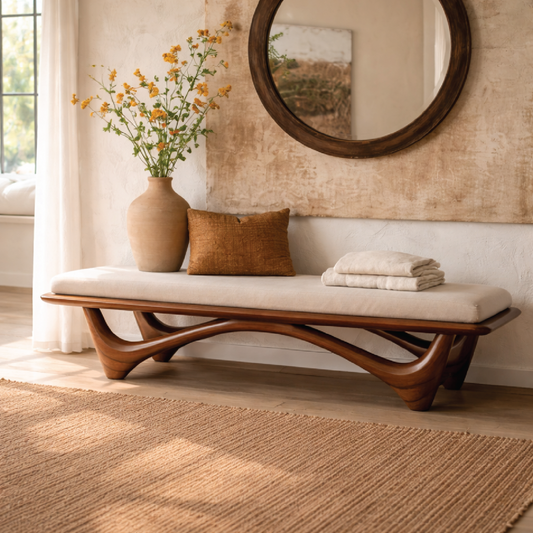 Solid Wood Entryway Bench with Curved Base, Modern Rustic Hallway Seating - view 1 of 7