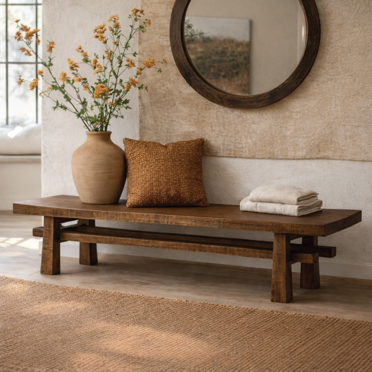 Rustic Solid Wood Entryway Bench, Farmhouse Hallway Seating - view 1 of 7