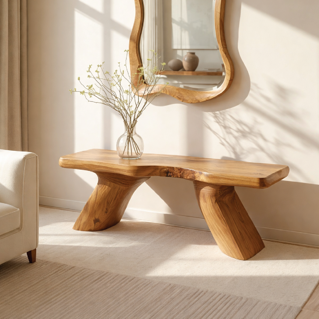 Solid Wood Entryway Bench with Sculptural Legs, Handmade Modern Hallway Seat - view 1 of 7