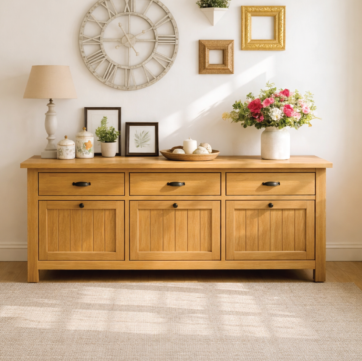 Solid Wood Sideboard Console Table with Drawers and Cabinet, Farmhouse Wood Buffet Storage Cabinet - view 1 of 7