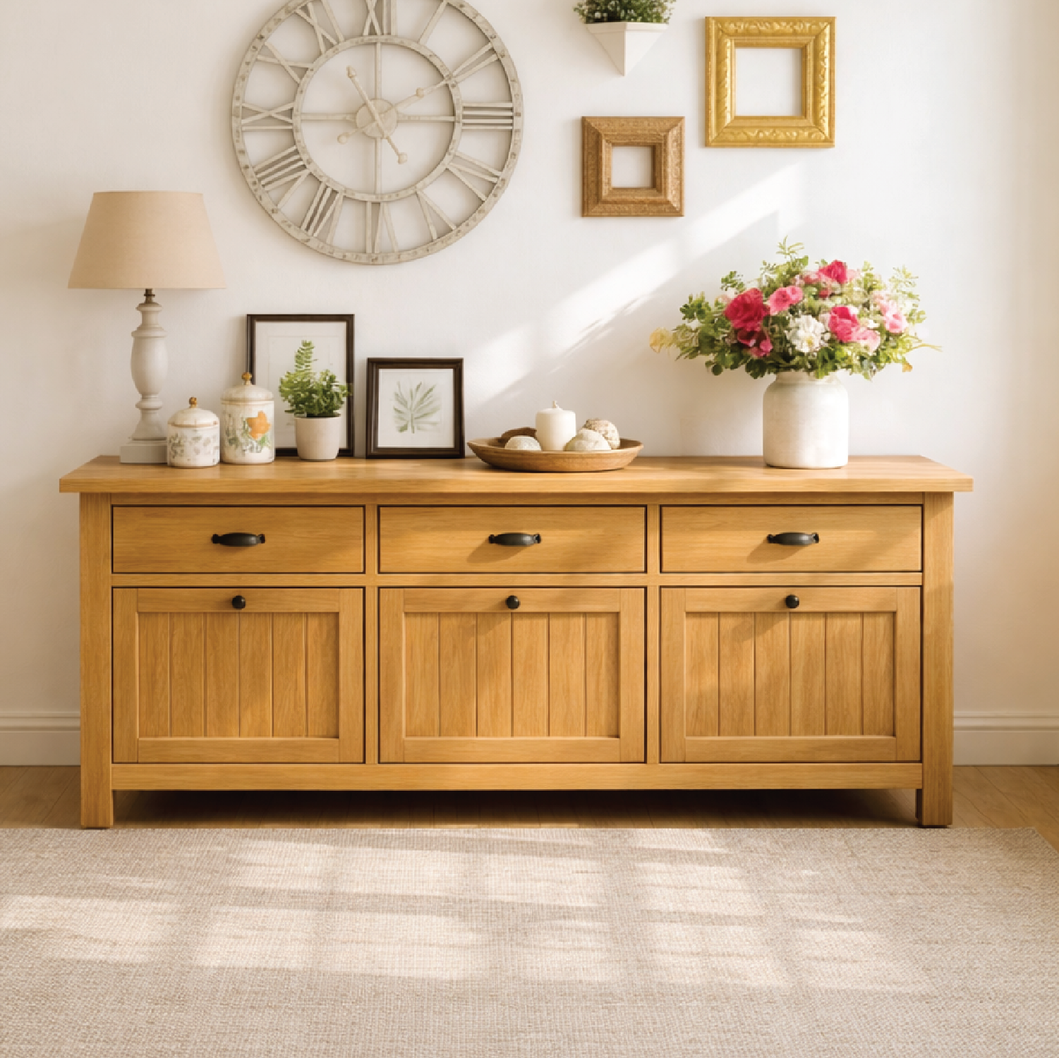Solid Wood Sideboard Console Table with Drawers and Cabinet, Farmhouse Wood Buffet Storage Cabinet - view 1 of 7