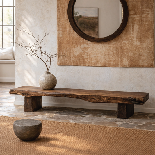 Live Edge Solid Wood Bench, Rustic Organic Entryway Seating - view 1 of 7