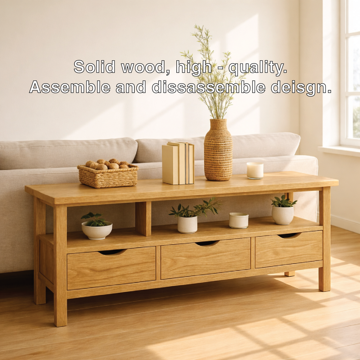 Solid Wood Console Table with Drawers and Shelf, Modern Entryway Sofa Table Wood Storage Cabinet - view 3 of 7