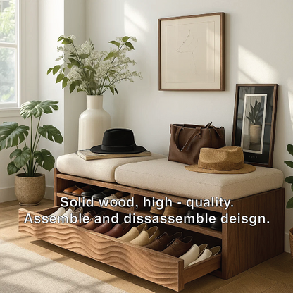Solid Wood Entryway Bench with Storage Cubbies, Rustic Hallway Organizer Seat - view 6 of 7
