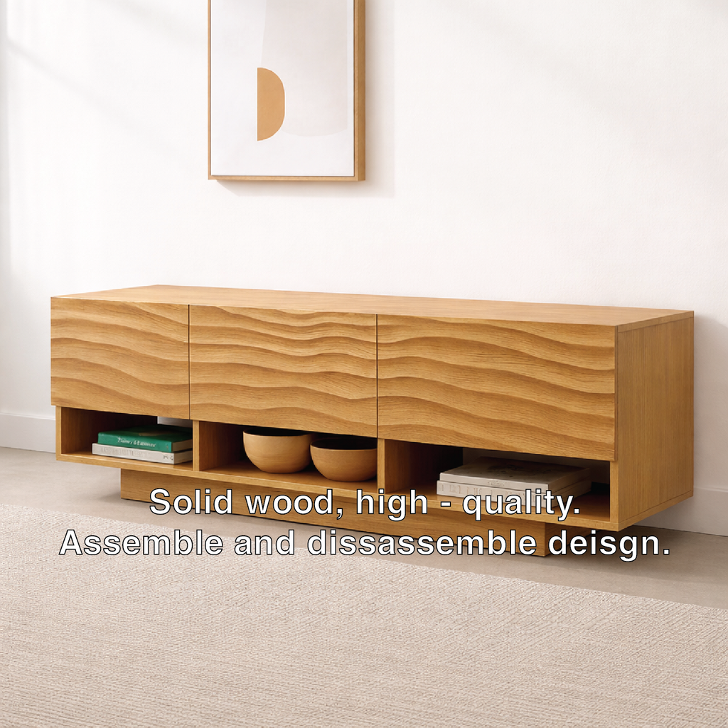 Modern Solid Wood Console Table, Minimalist Oak Media Console Cabinet with Storage Shelves - view 3 of 7