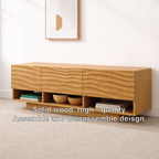 Modern Solid Wood Console Table, Minimalist Oak Media Console Cabinet with Storage Shelves - view 3 of 7