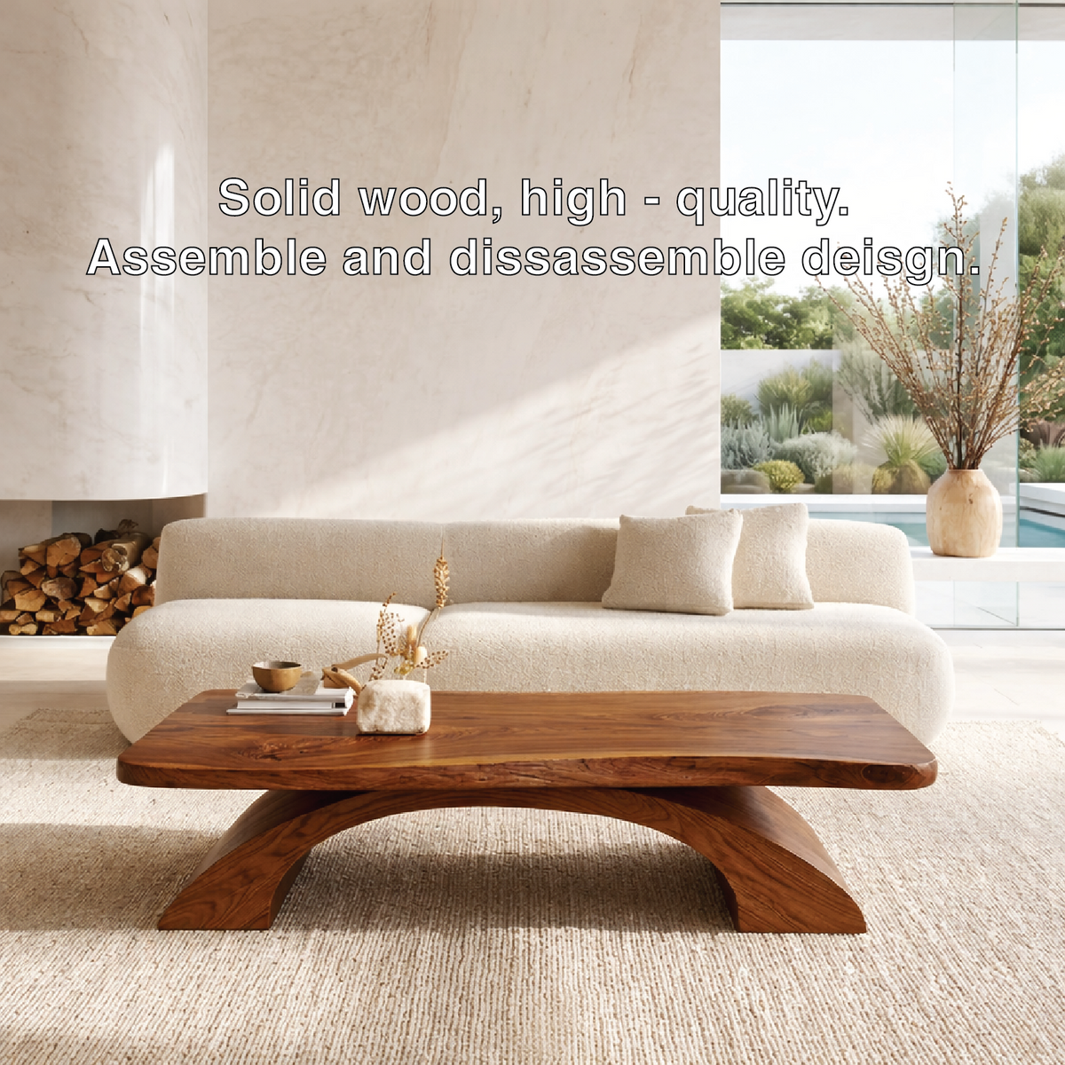 Organic Sculptural Coffee Table with Curved Base, Modern Minimalist Living Room Table - view 6 of 7