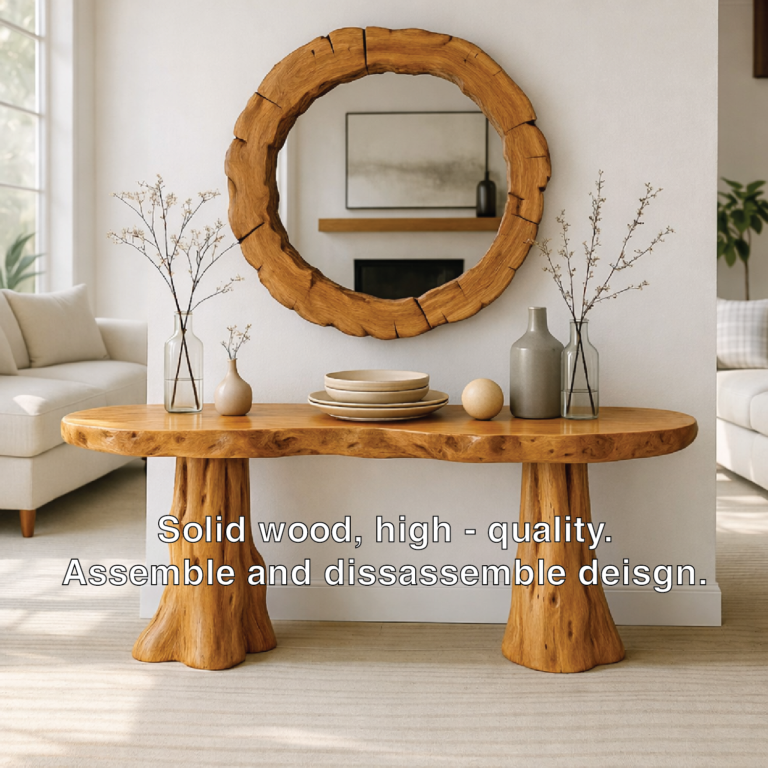 Rustic Solid Wood Console Table, Natural Tree Trunk Base Entryway Hallway Furniture - view 3 of 7