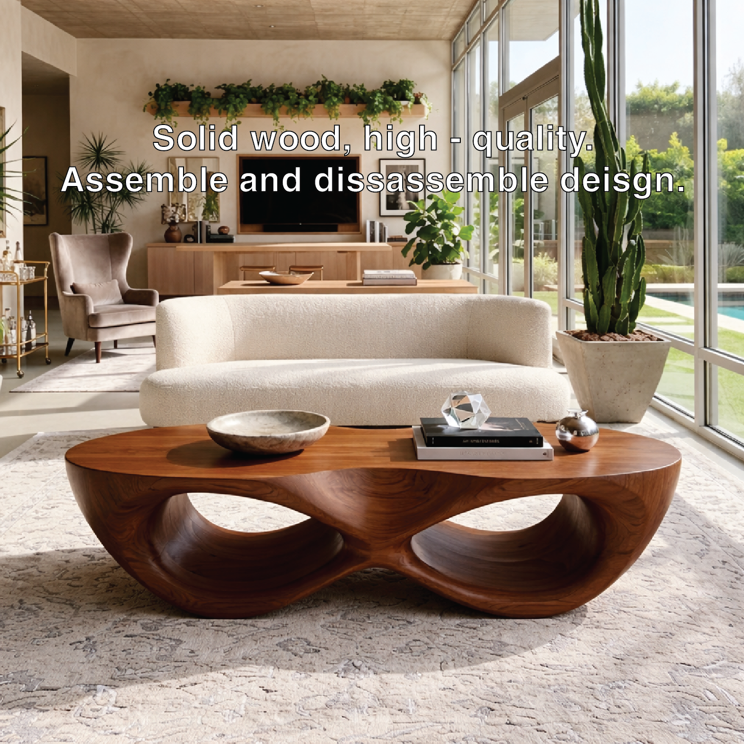 Modern Wooden Coffee Table with Elegant Curved Double Design - view 6 of 7