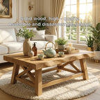 Handcrafted Wooden Coffee Table with X-Shaped Support, Natural Rustic Finish - view 6 of 7