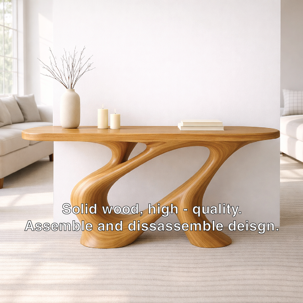 Modern Solid Wood Console Table, Sculptural Organic Base Walnut Entryway Hallway Statement Furniture - view 4 of 7