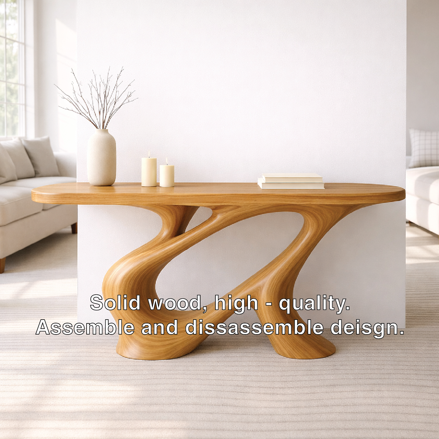 Modern Solid Wood Console Table, Sculptural Organic Base Walnut Entryway Hallway Statement Furniture - view 4 of 7