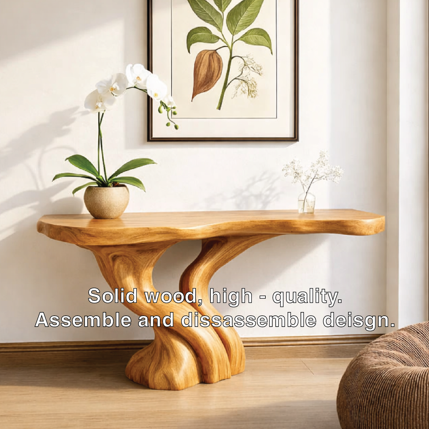 Organic Solid Wood Console Table, Sculptural Tree Root Base Entryway Hallway Furniture - view 4 of 7