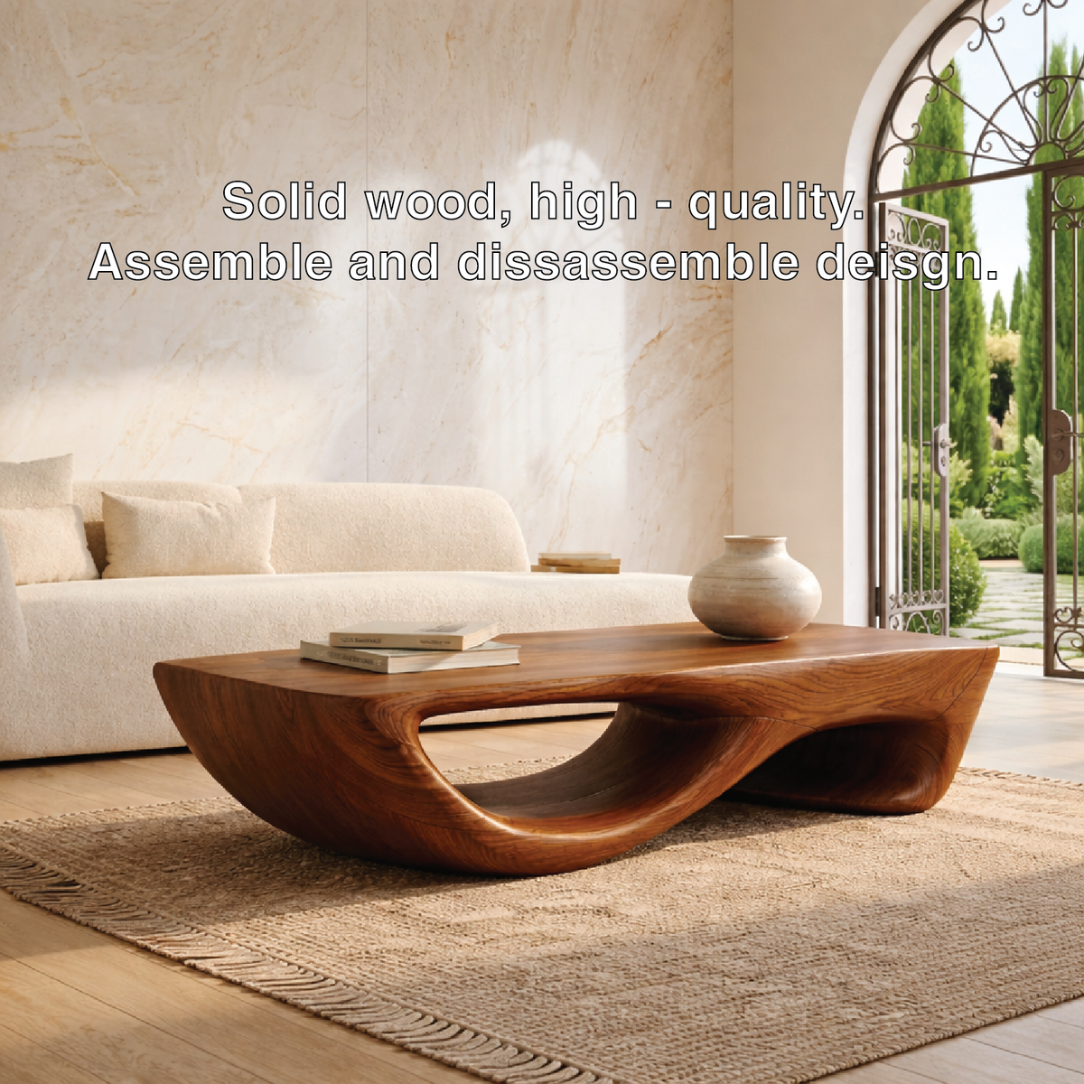 Contemporary Sculptural Coffee Table with Open Wave Base, Luxury Lounge Centerpiece - view 6 of 7