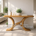 Modern Solid Wood Console Table, Sculptural Curved Base Entryway Hallway Statement Furniture - view 3 of 7