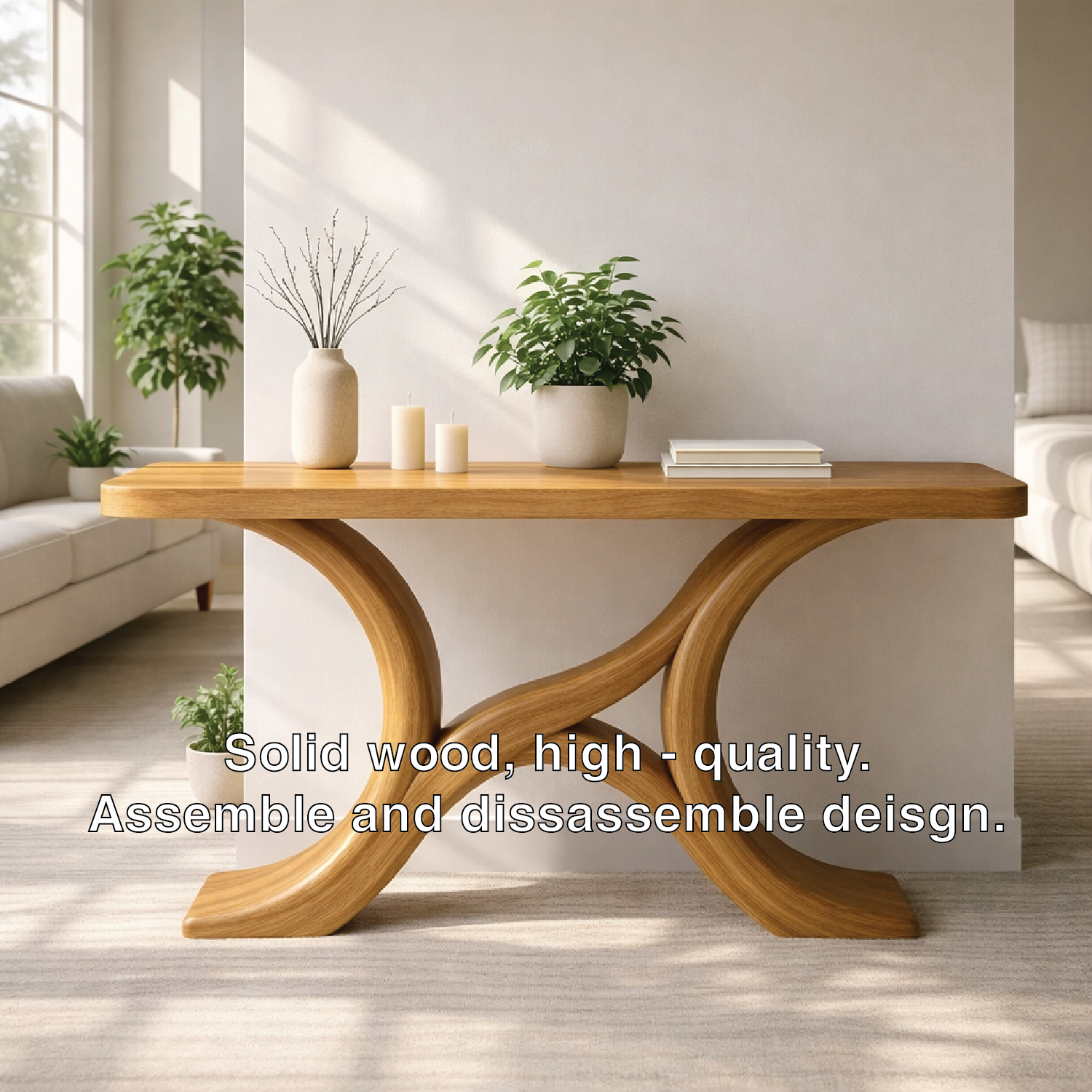 Modern Solid Wood Console Table, Sculptural Curved Base Entryway Hallway Statement Furniture - view 3 of 7
