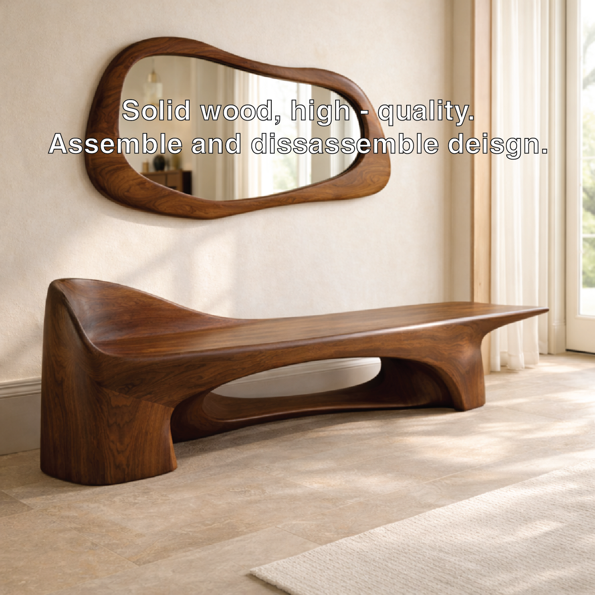 Sculptural Entryway Bench Modern Curved Hallway Seat Organic Statement Furniture - view 6 of 7