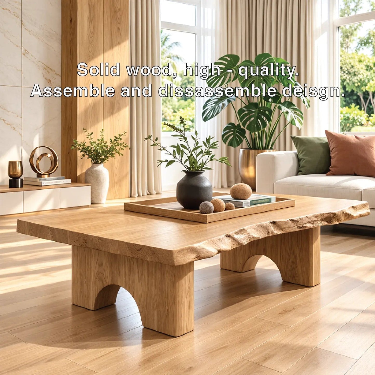 Unique Solid Wood Coffee Table with Artistic Design and Natural Finish - view 5 of 7