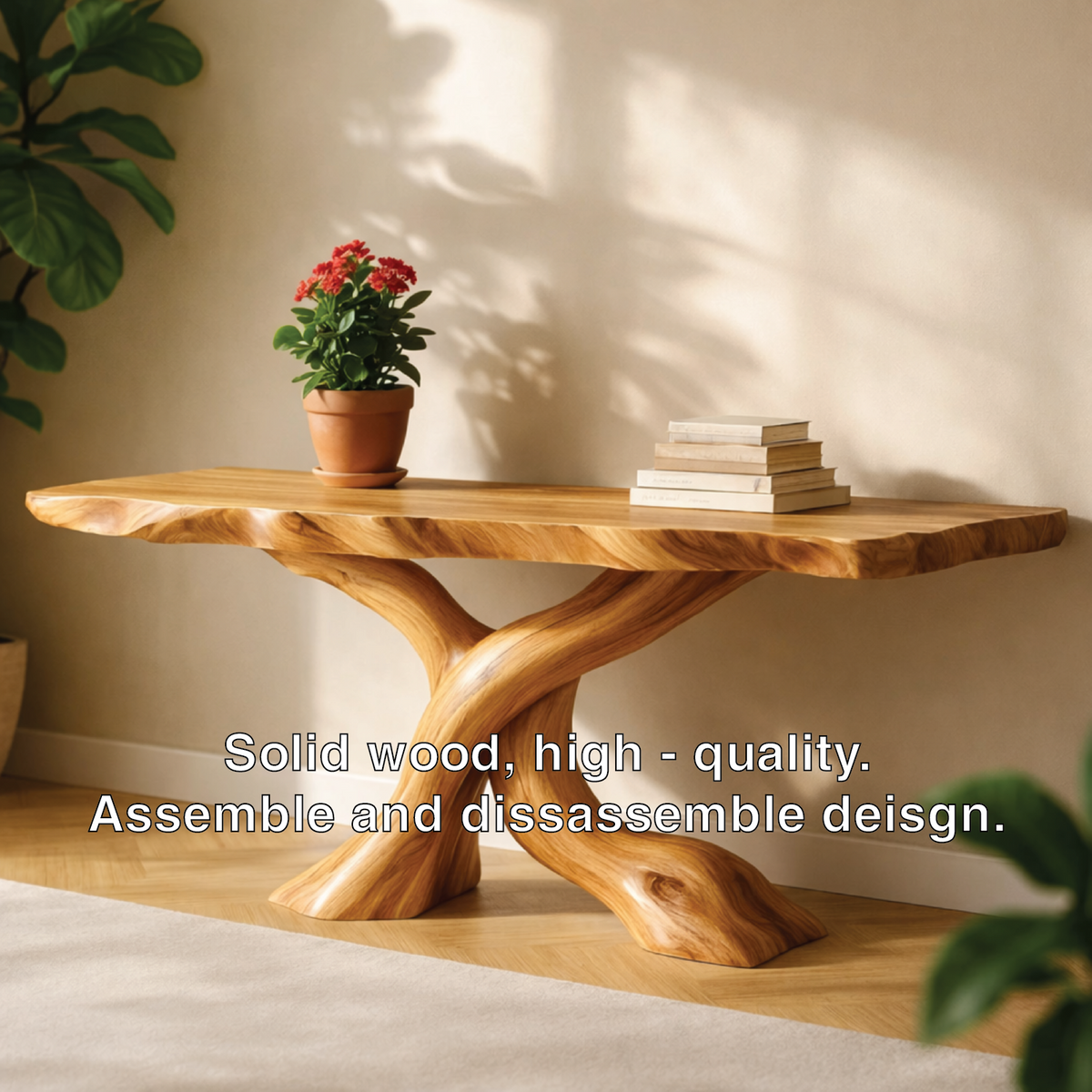 Solid Wood Entryway Console Table with Twisted Trunk Base and Natural Live Edge - view 3 of 7