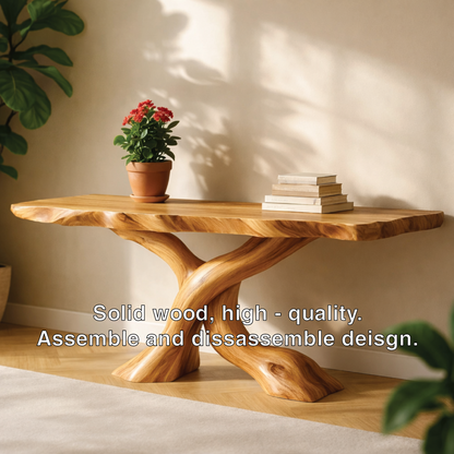 Solid Wood Entryway Console Table with Twisted Trunk Base and Natural Live Edge - view 3 of 7
