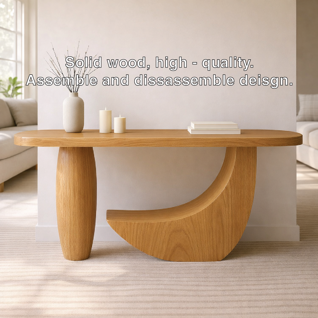 Modern Solid Wood Console Table, Sculptural Curved Base Entryway Hallway Statement Furniture - view 3 of 7