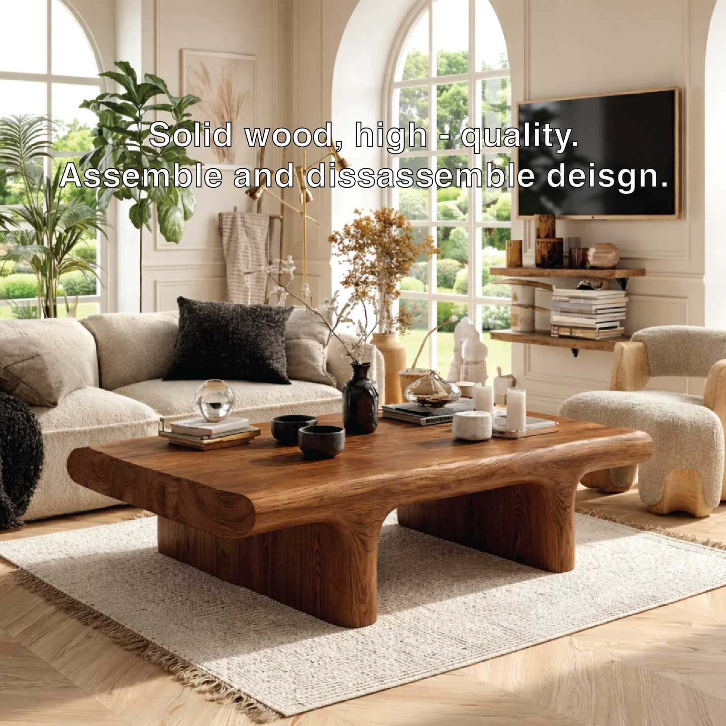 Unique Wooden Coffee Table with Sculptural Curved Design - view 6 of 7