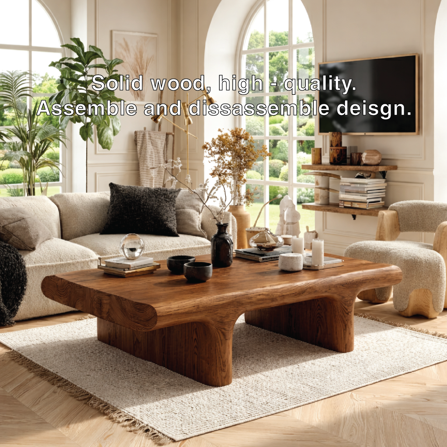 Unique Wooden Coffee Table with Sculptural Curved Design - view 6 of 7