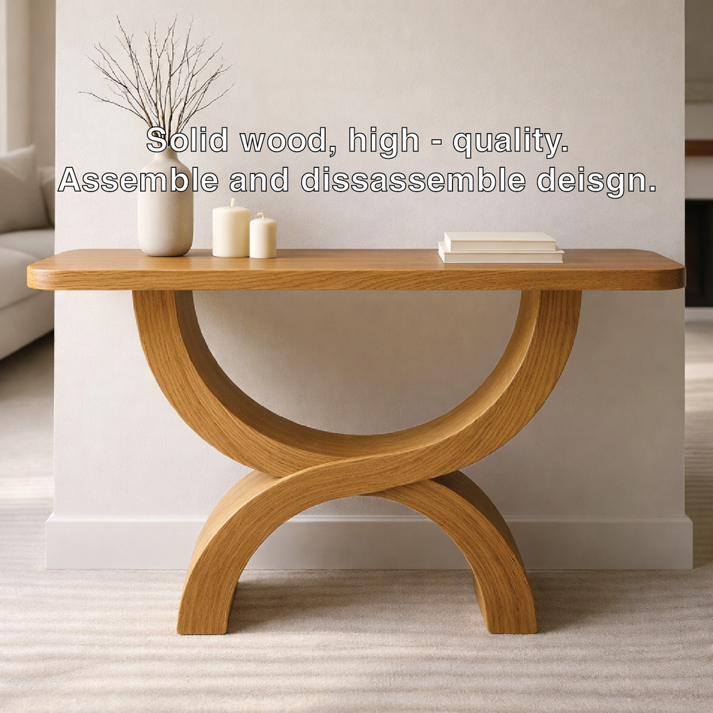 Modern Solid Wood Console Table, Sculptural Arch Base Entryway Hallway Statement Furniture - view 3 of 7