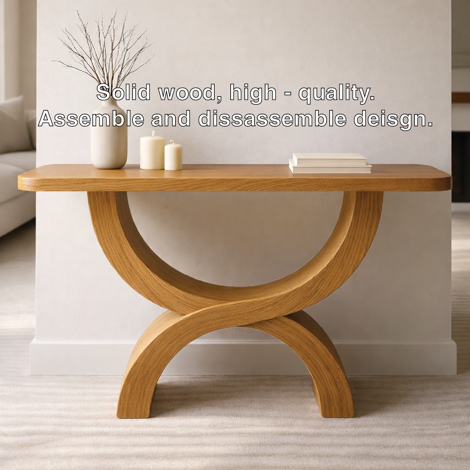 Modern Solid Wood Console Table, Sculptural Arch Base Entryway Hallway Statement Furniture - view 3 of 7