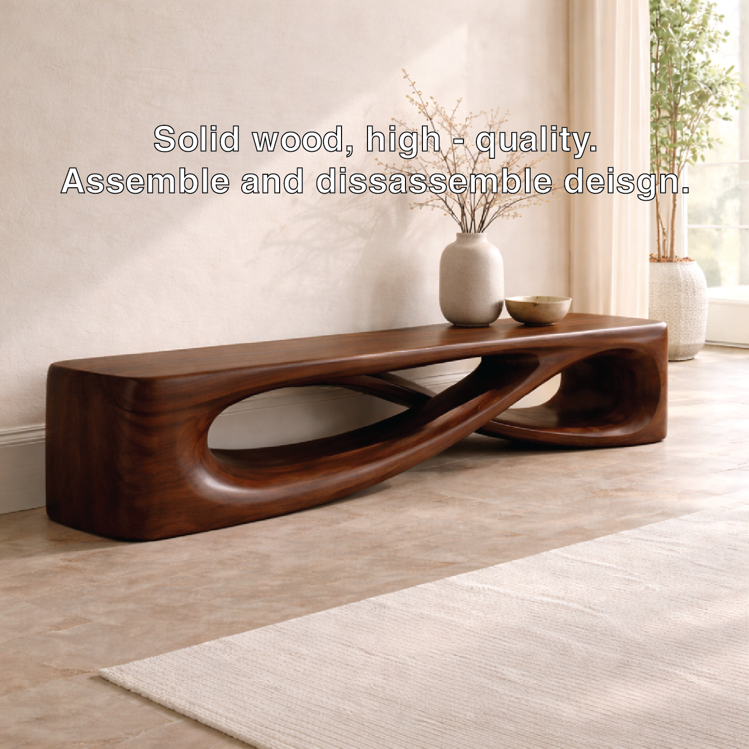 Modern Sculptural Entryway Bench Curved Hallway Seat Organic Statement Furniture - view 6 of 7