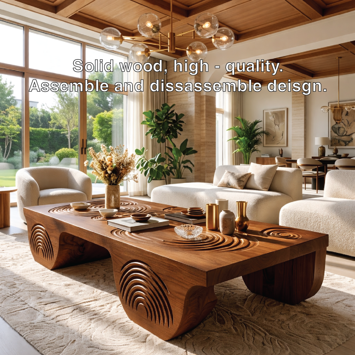 Artistic Wooden Coffee Table with Unique Carved Design - view 6 of 7