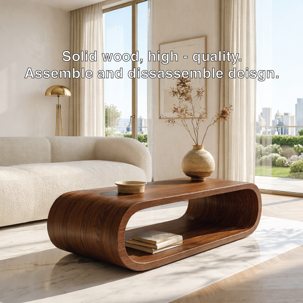 Modern Curved Coffee Table with Open Shelf for Contemporary Minimalist Interiors - view 5 of 7