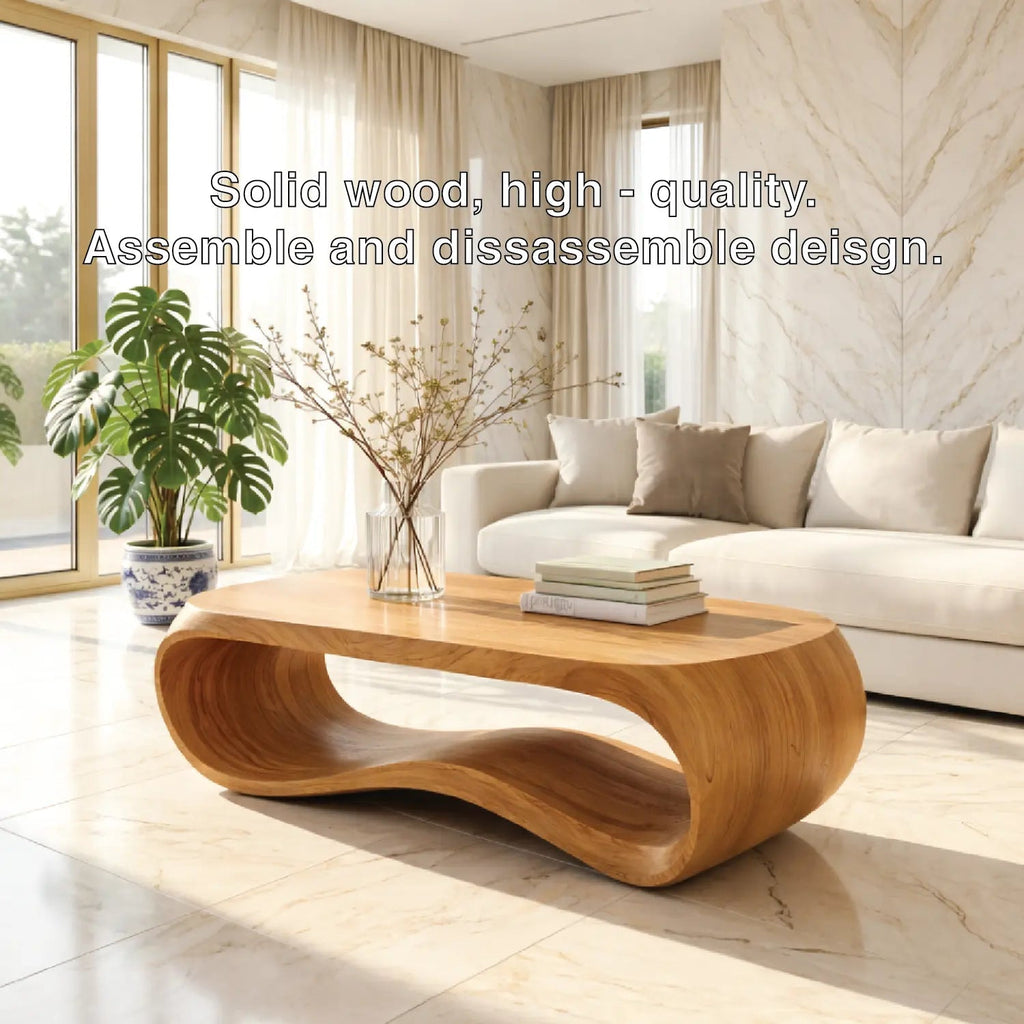 Contemporary Sculptural Wood Coffee Table with Curved Design - view 6 of 7