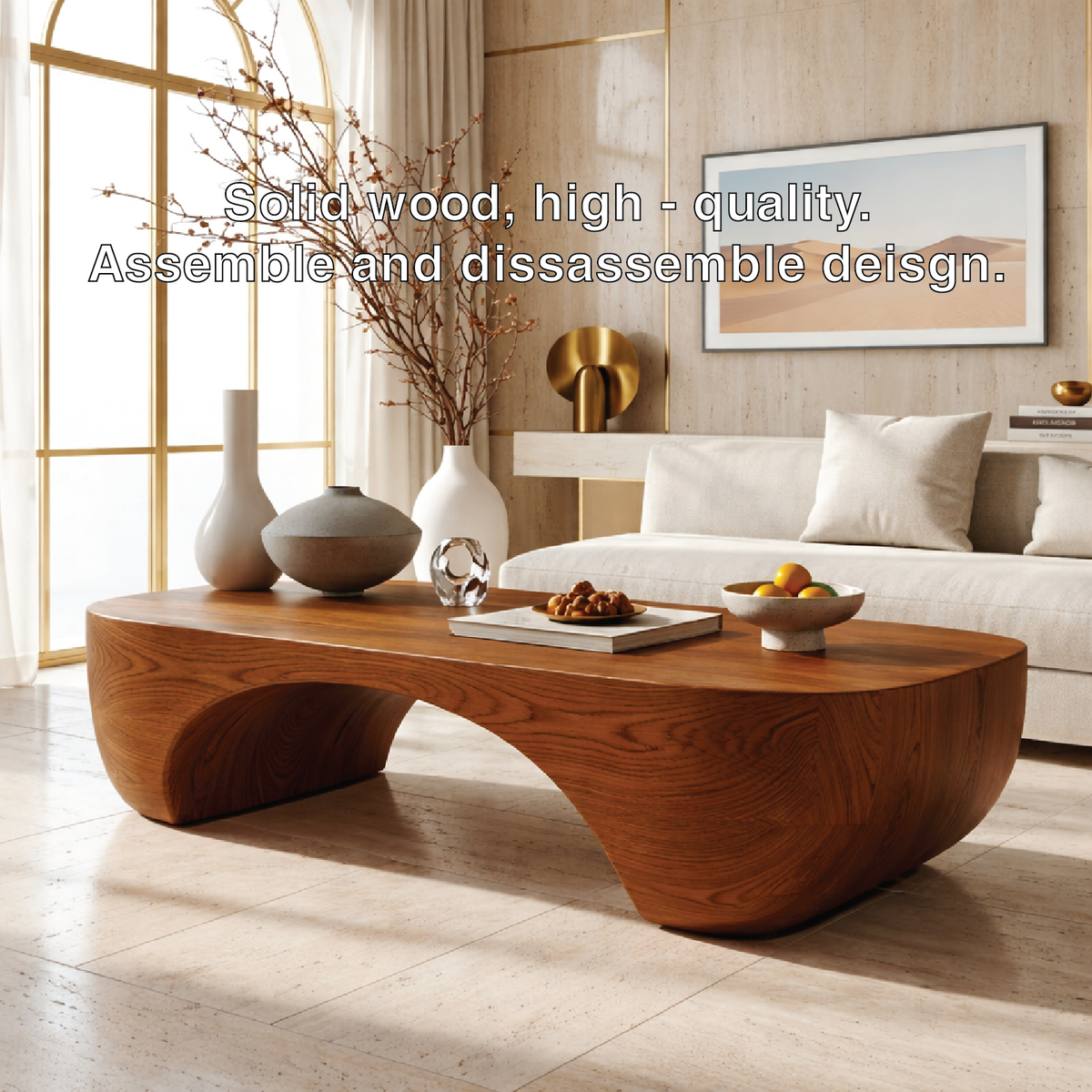 Elegant Wooden Coffee Table with Sculpted Curved Design - view 5 of 7