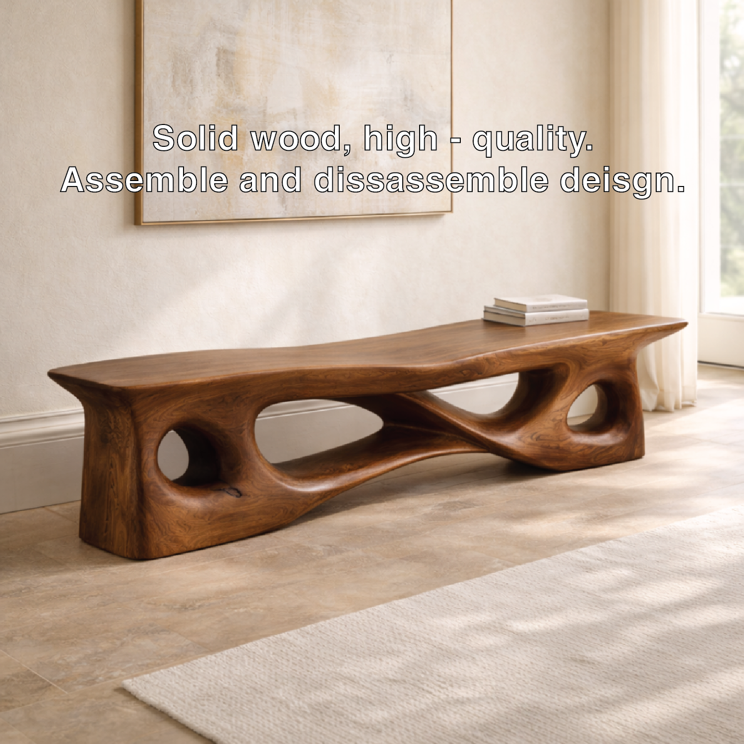 Sculptural Entryway Bench Organic Curved Hallway Seat Statement Minimalist Furniture - view 5 of 7