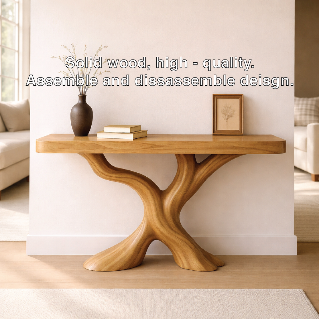 Organic Solid Wood Console Table, Sculptural Tree Base Entryway Hallway Furniture - view 7 of 7
