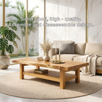 Handcrafted Solid Wood Coffee Table with Open Shelf and Natural Finish - view 6 of 7