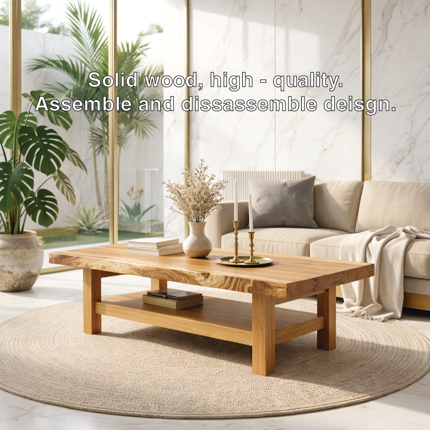 Handcrafted Solid Wood Coffee Table with Open Shelf and Natural Finish - view 6 of 7