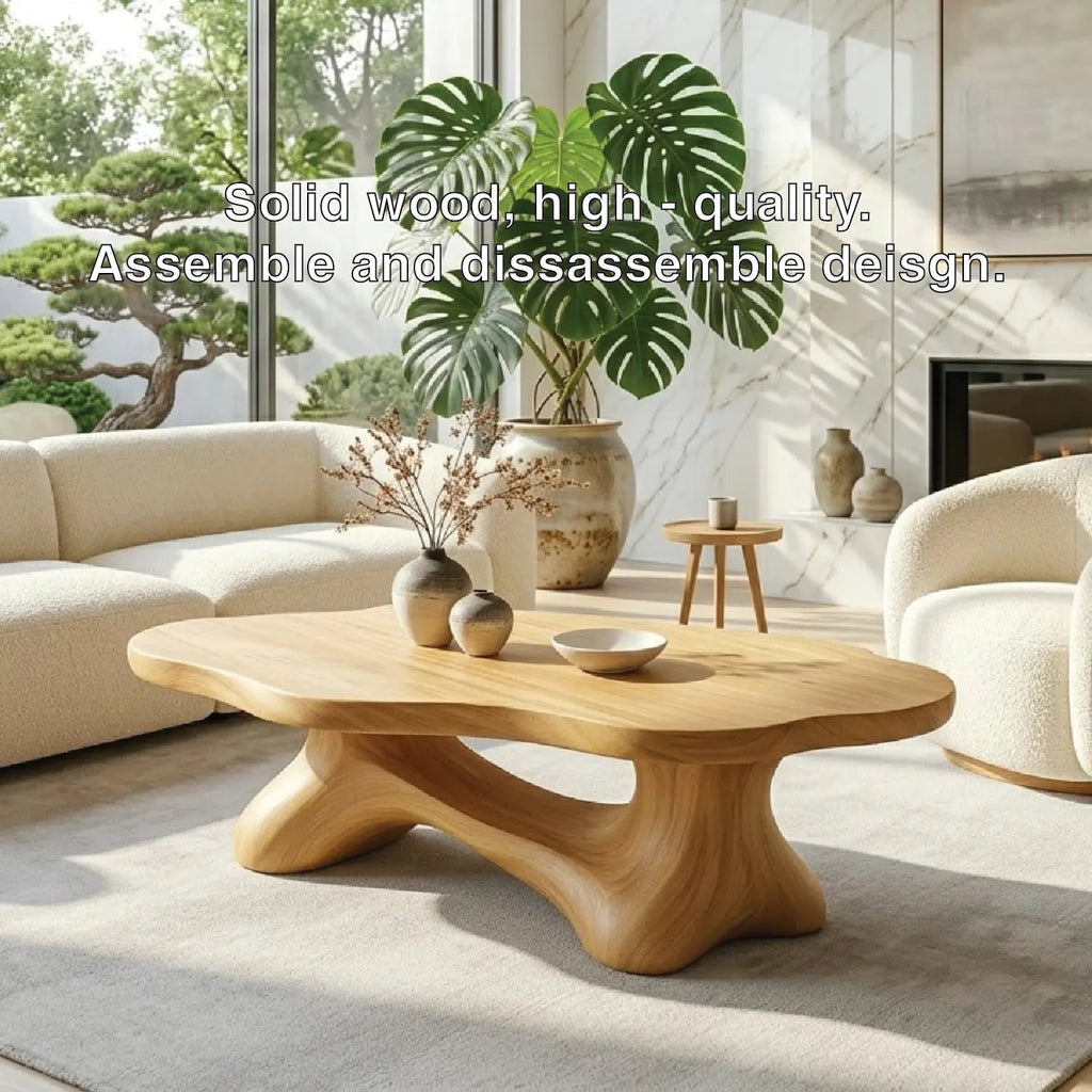 Solid Wood Sculptural Coffee Table with Organic Carved Base, Modern Designer Living Room Table - view 6 of 7