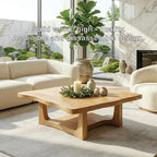 Solid Oak Coffee Table with Curved Edges and Open Base, Modern Japanese Style Living Room Table - view 6 of 7