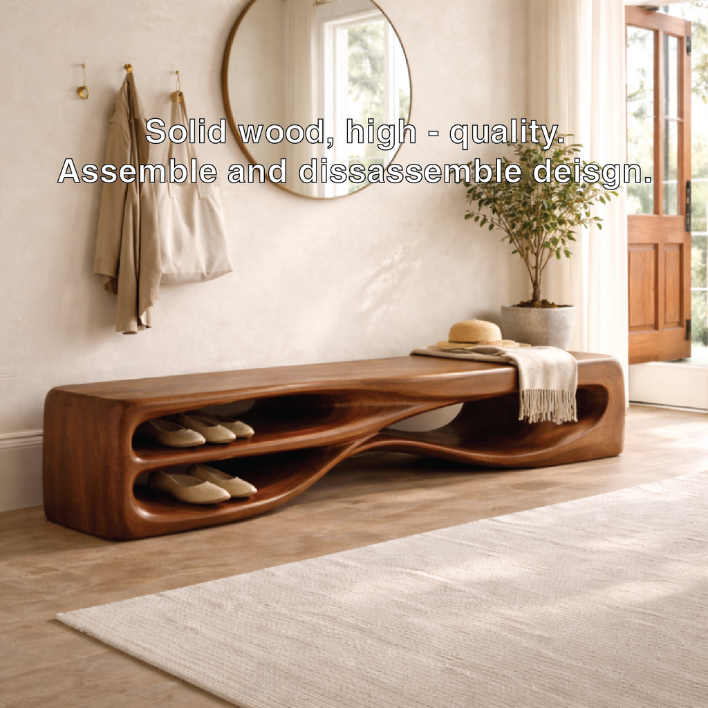 Modern Entryway Bench with Shoe Storage Sculptural Hallway Seat Statement Furniture - view 6 of 7