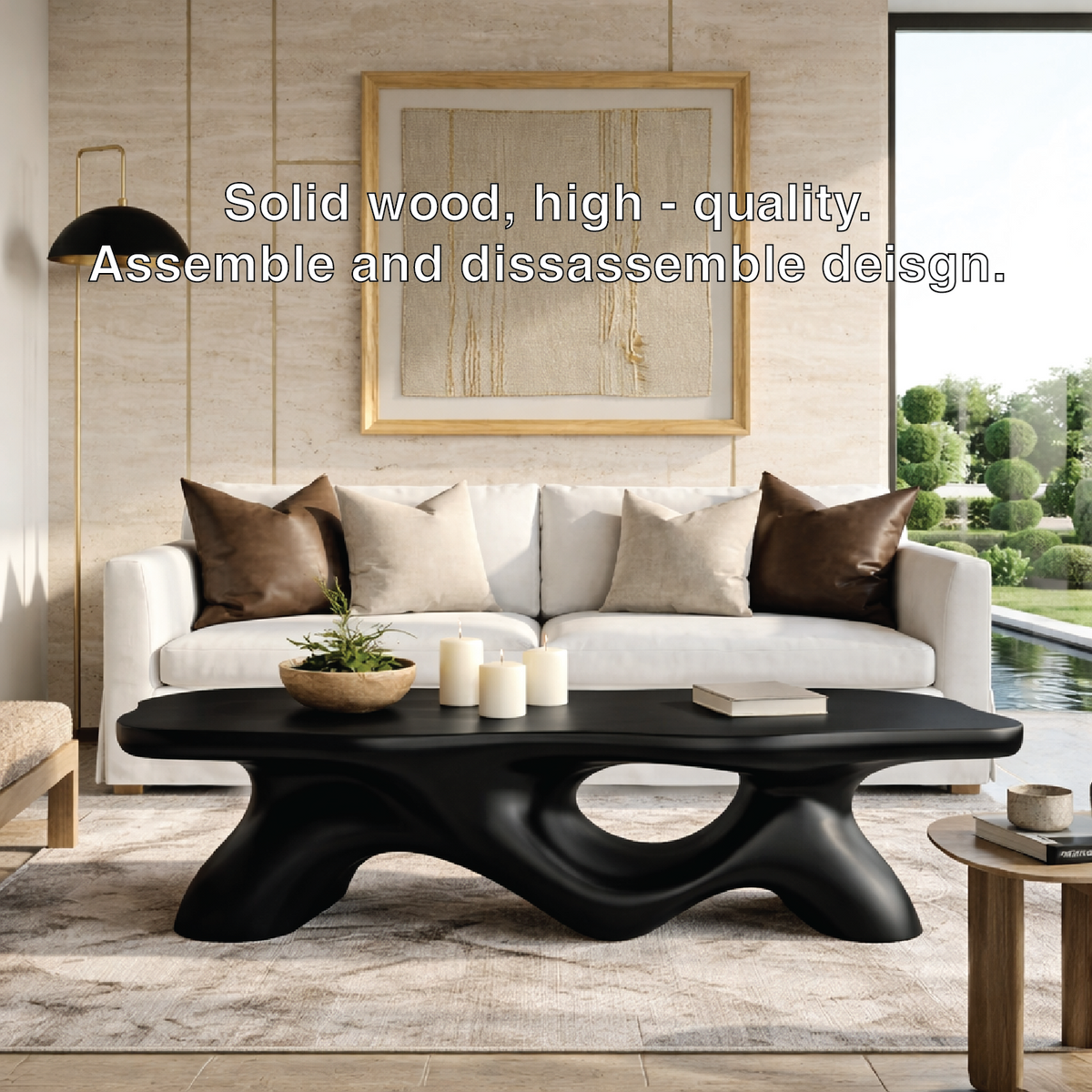 Unique Wooden Coffee Table with Curved Design for Living Room - view 6 of 7
