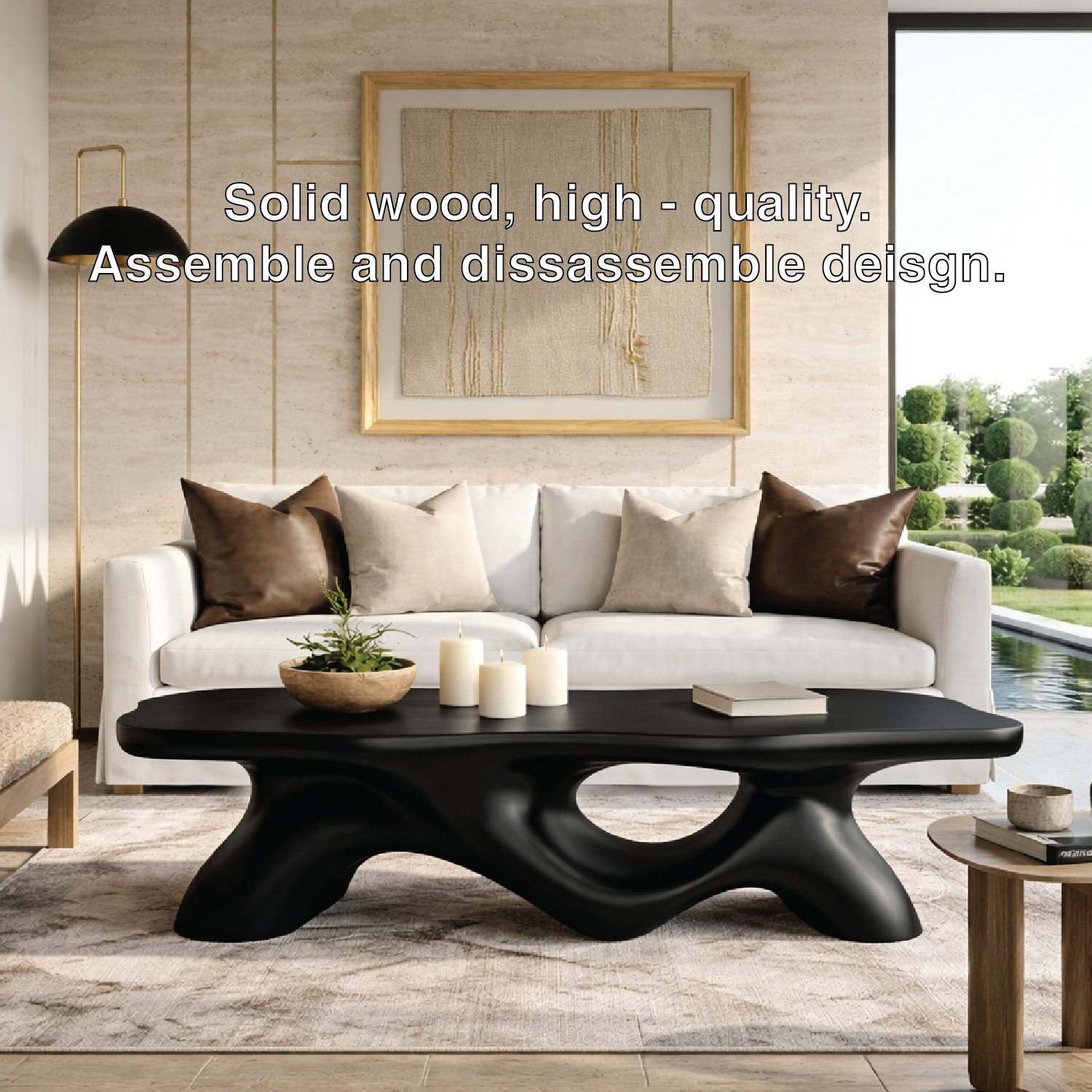 Unique Wooden Coffee Table with Curved Design for Living Room - view 6 of 7
