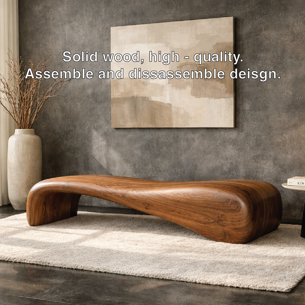 Modern Sculptural Wooden Entryway Bench, Curved Hallway Seating for Luxury Homes - view 7 of 7