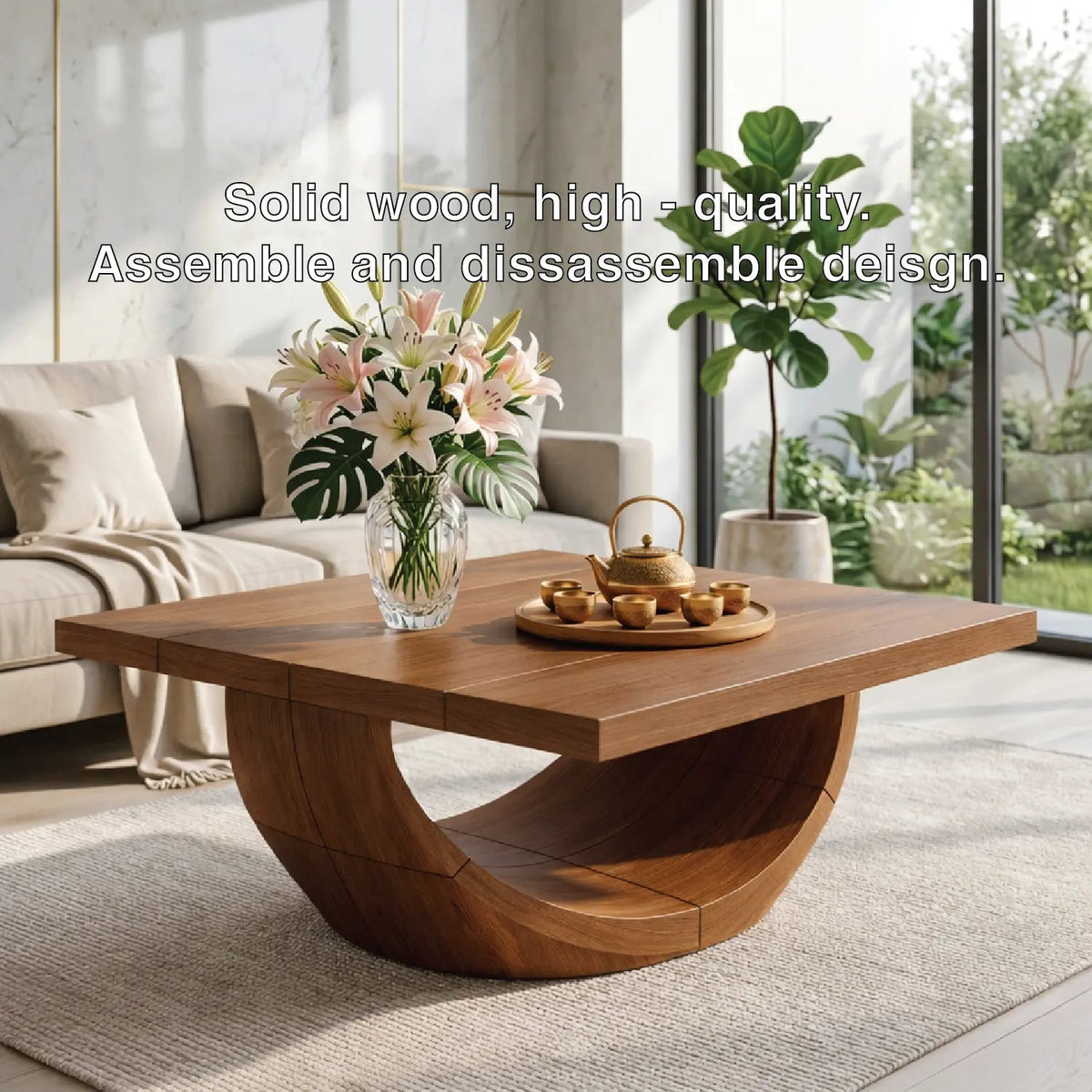 Unique Curved Wooden Coffee Table, Modern Minimalist Living Room Furniture - view 6 of 7