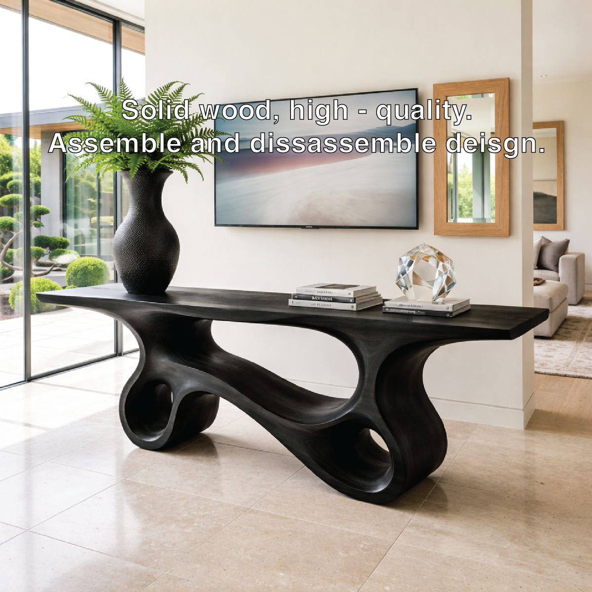 Solid Wood Console Table with Sculpted Curved Design, Modern Minimalist Furniture - view 5 of 7