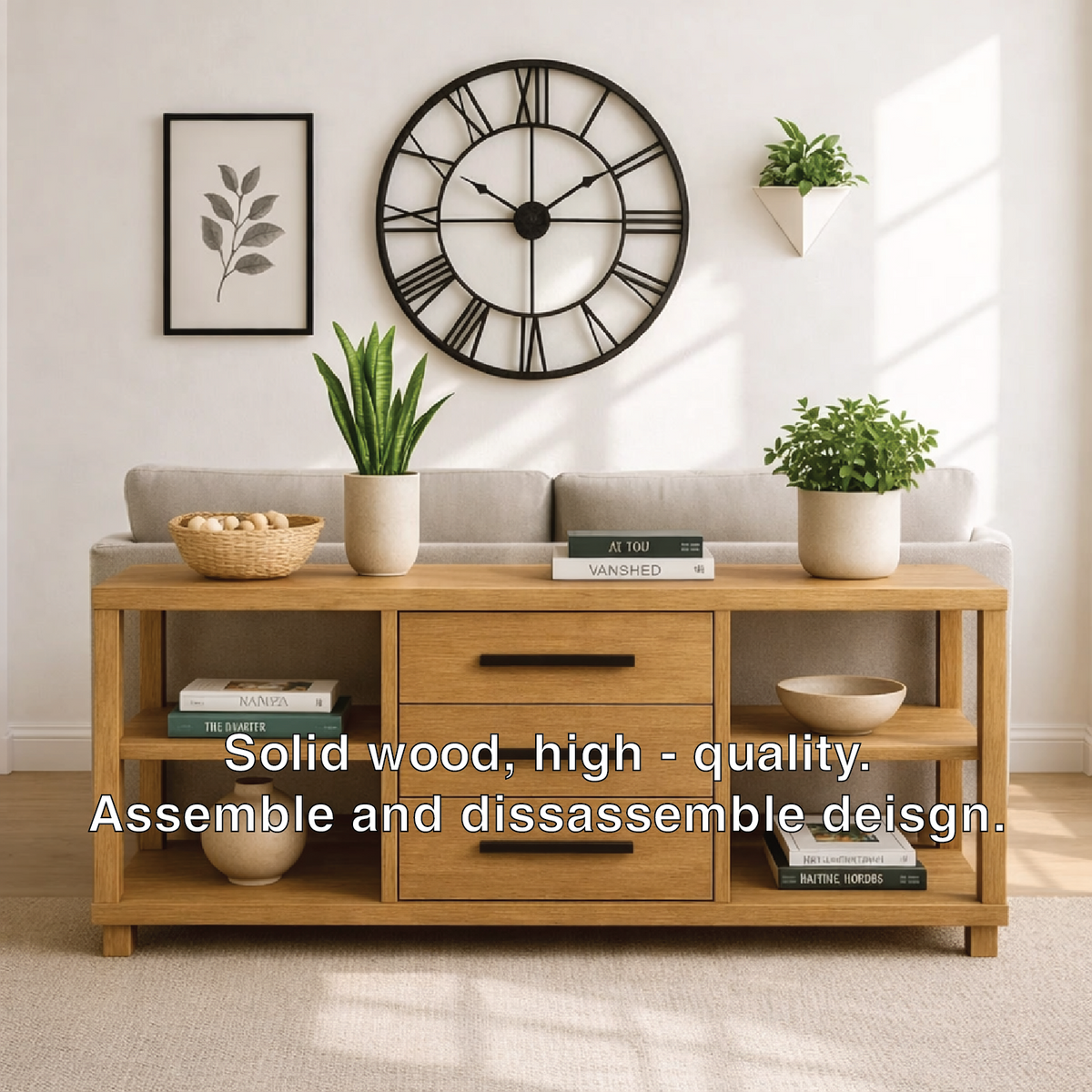 Solid Wood Console Table with Drawers and Shelves, Modern Walnut Entryway Sofa Table Storage Cabinet - view 3 of 7